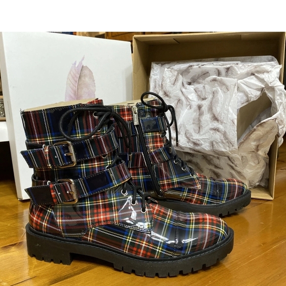 Jessica Simpson Multicolor Plaid Combat Boots - Picture 2 of 8